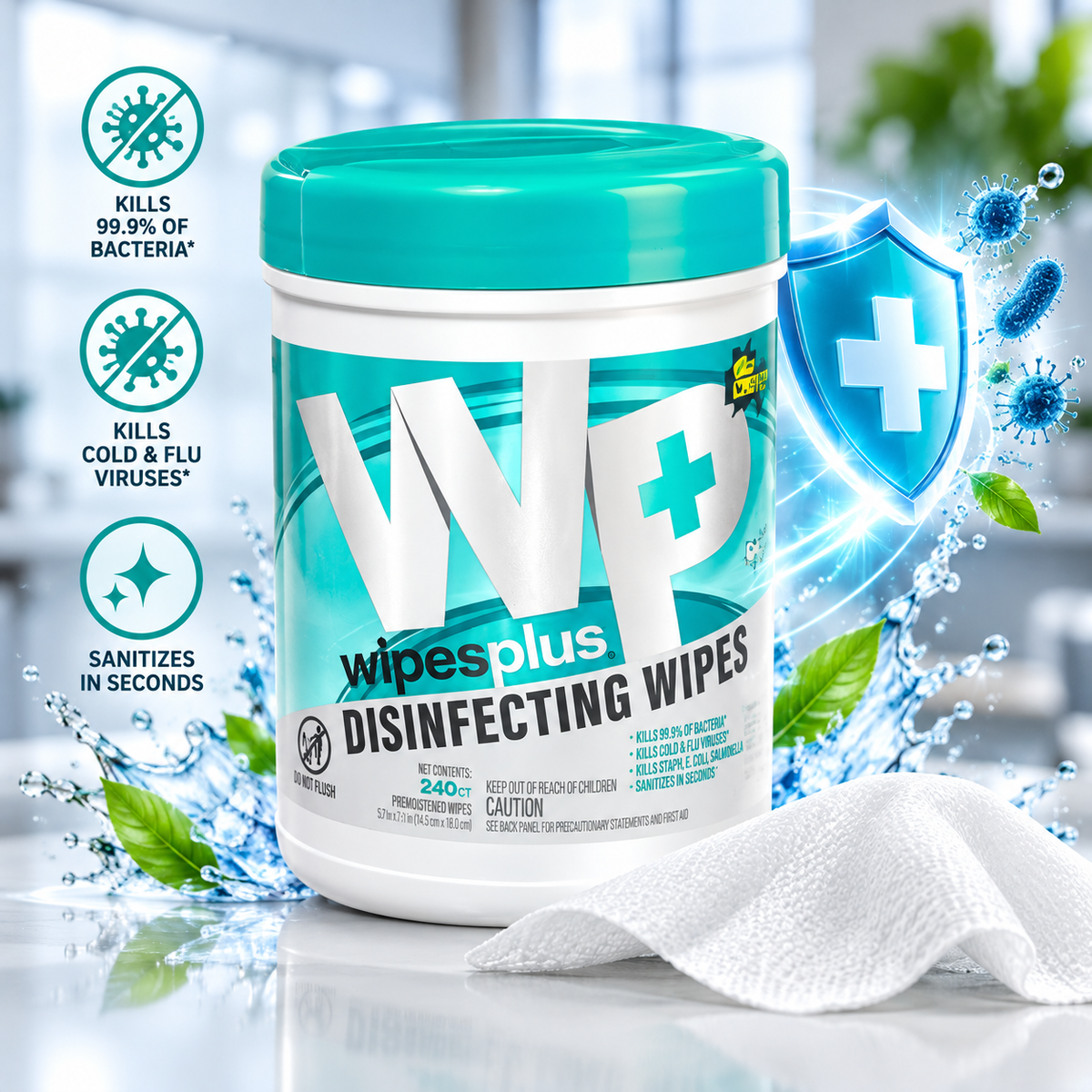 WipesPlus® Disinfecting Wipes – 240 Toallitas Desinfectantes
